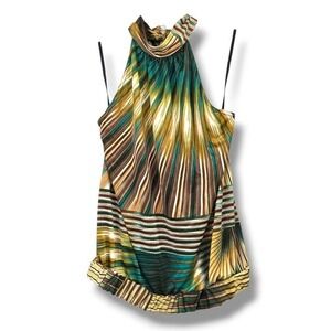 iz byer california XL Halter Top Sleeveless Blouse Striped Tie Neck Multicolor